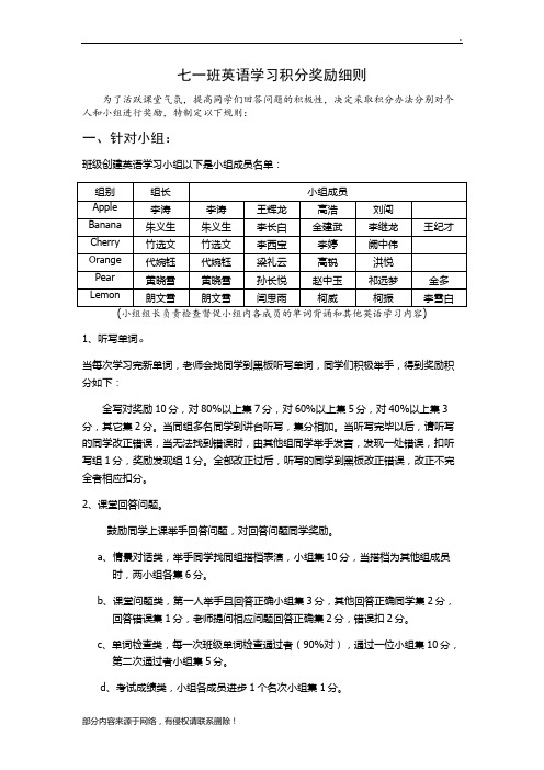 英语课堂奖励积分办法