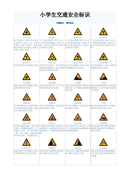小学生 交通标志 交通安全标识完整版 A4【范本模板】
