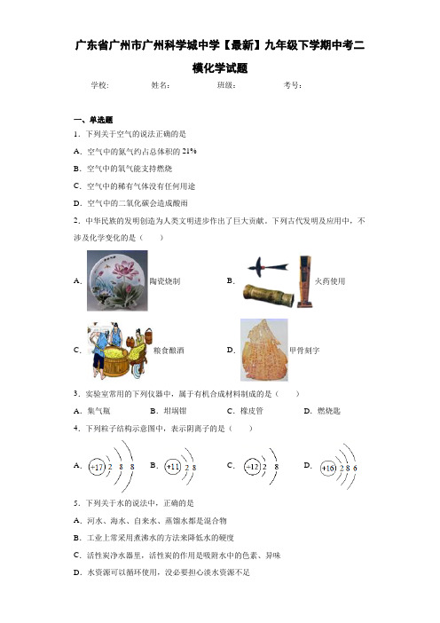 广东省广州市广州科学城中学【最新】九年级下学期中考二模化学试题