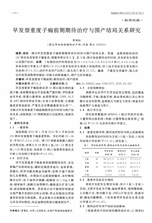 早发型重度子痫前期期待治疗与围产结局关系研究