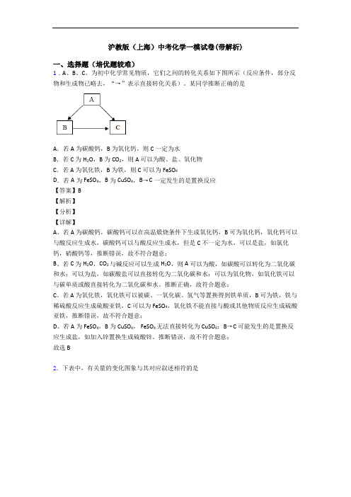 沪教版(上海)中考化学一模试卷(带解析)