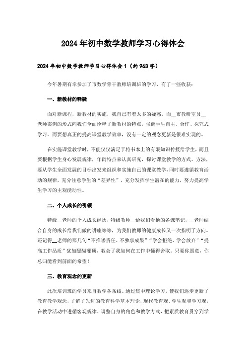 2024年初中数学教师学习心得体会