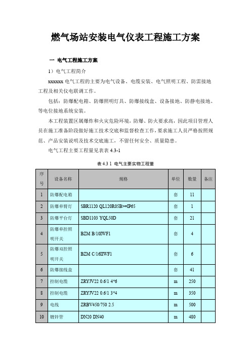 燃气场站安装电气仪表工程施工方案