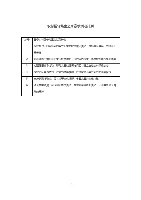 农村留守儿童之家春季活动计划