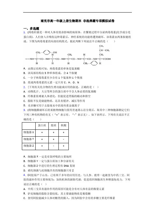 南充市高一年级上册生物期末 非选择题专项模拟试卷