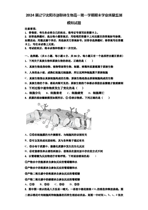 2024届辽宁沈阳市郊联体生物高一第一学期期末学业质量监测模拟试题含解析