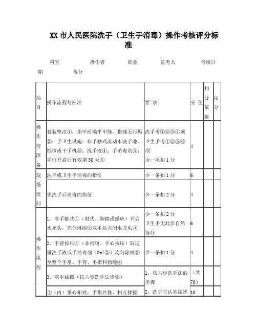 洗手(卫生手消毒)操作考核评分标准