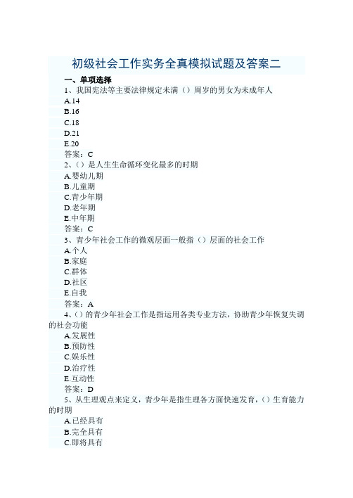 2009年社会工作实务(初级)模拟试题