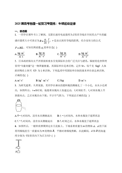 2025届高考物理一轮复习专题练：牛顿运动定律(含解析)