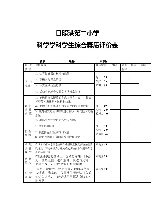 科学评价表