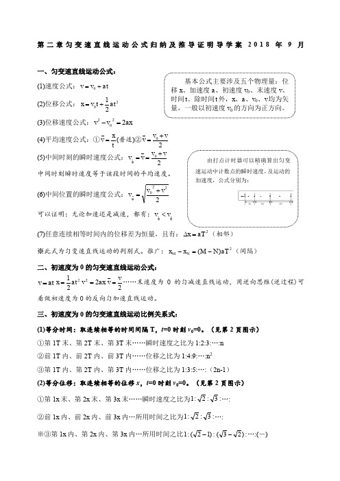 物理必修第二章匀变速直线运动公式归纳与推导