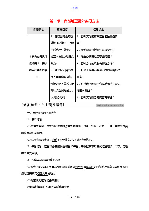 2021_2022学年新教材高中地理第4章自然地理实践的基本方法第1节自然地理野外实习方法学案中图版