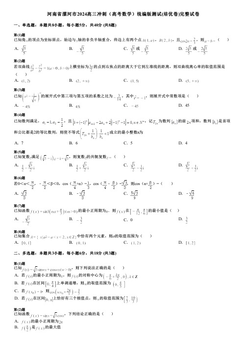 河南省漯河市2024高三冲刺(高考数学)统编版测试(培优卷)完整试卷