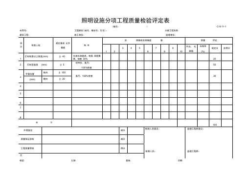 【公路工程常用表格】照明设施分项工程质量检验评定表