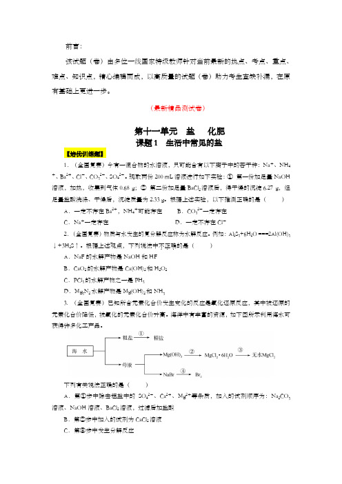 最新部编版人教初中化学九年级下册《第十一单元(盐、化肥)同步练习测试题(含参考答案与解析)》精品