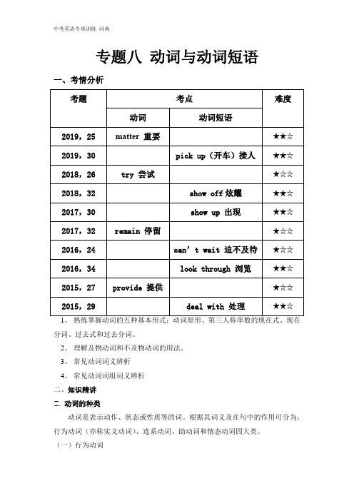 河南英语中考专项复习  专题八 动词与动词短语