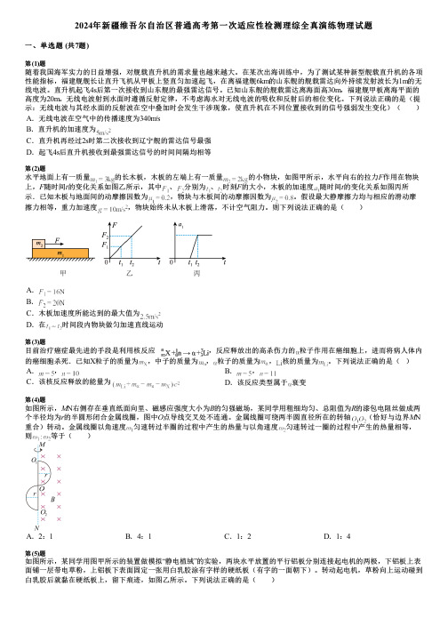 2024年新疆维吾尔自治区普通高考第一次适应性检测理综全真演练物理试题