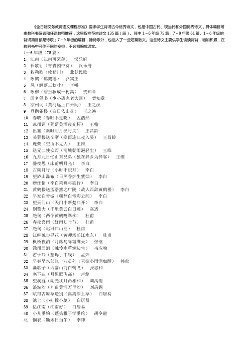 义务教育新课程标准(2011版)语文(附录优秀诗文背诵篇目)