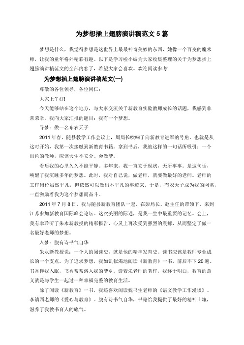 为梦想插上翅膀演讲稿范文5篇