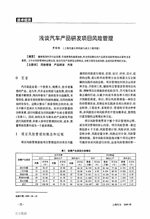 浅谈汽车产品研发项目风险管理