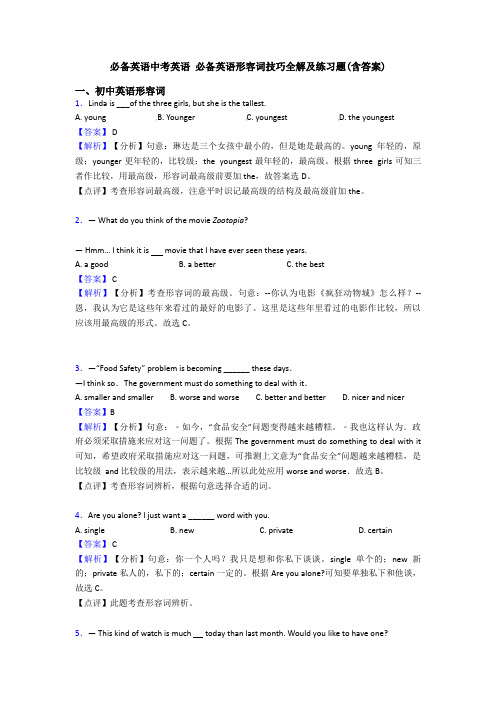 必备英语中考英语 必备英语形容词技巧全解及练习题(含答案)