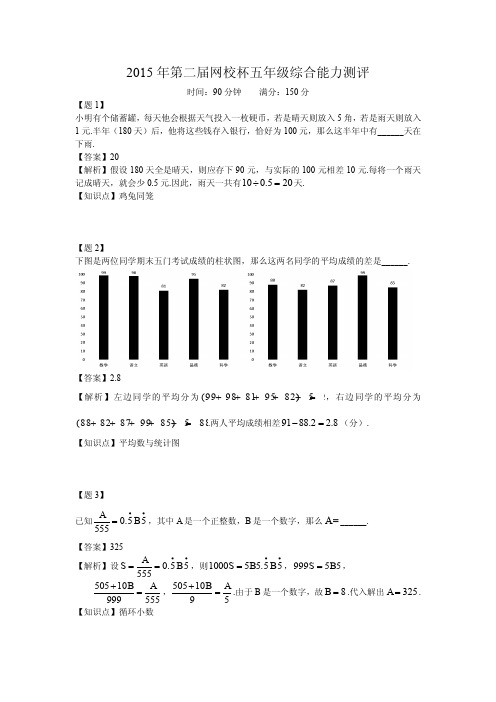 2015年网校杯全国数学邀请赛五年级组