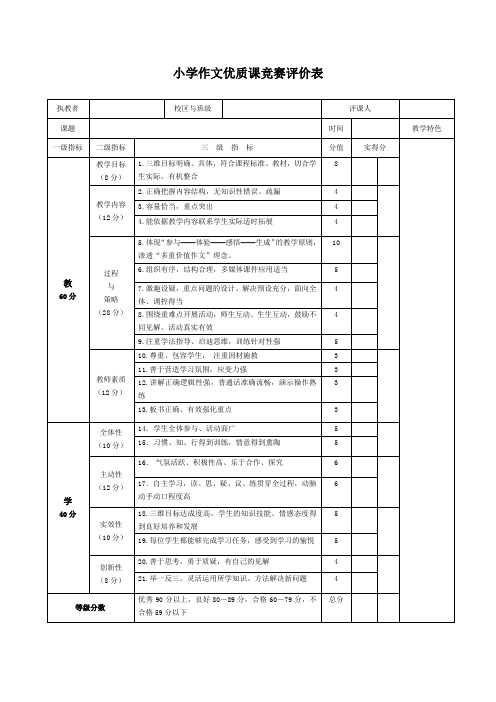 小学优质课竞赛作文评价表