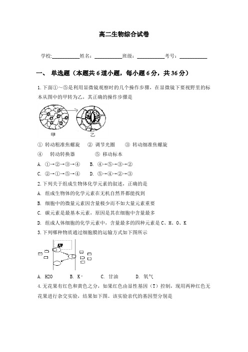 高中人教版生物必修一必修二必修三综合练习题必修试卷期末试题2(含详细答案,答题卡).doc