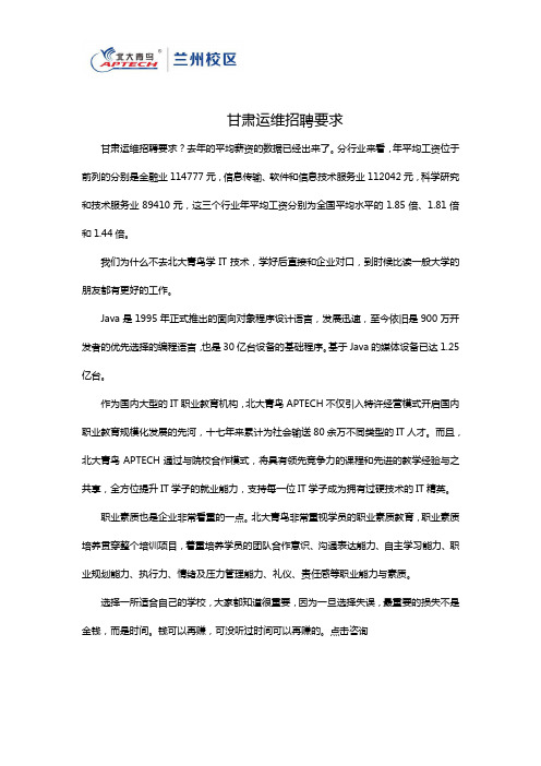 甘肃运维招聘要求