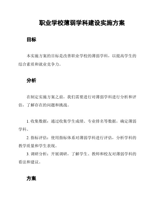 职业学校薄弱学科建设实施方案