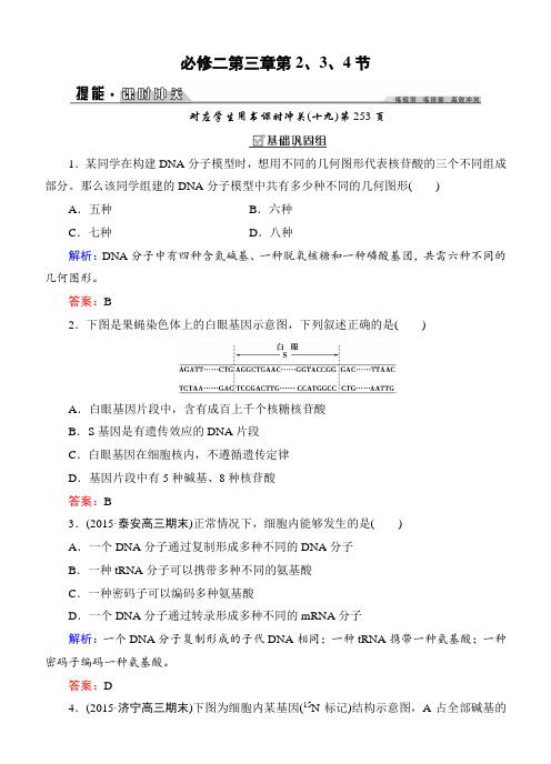 创新教程·2016高考生物一轮提能课时冲关：必修2-3.2-4DNA分子的结构、DNA的复制、基因