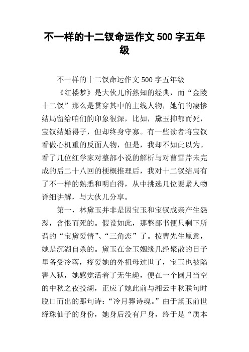 不一样的十二钗命运作文500字五年级