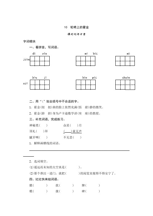 苏教版六年级语文上册10 轮椅上的霍金-课时测评试卷及答案