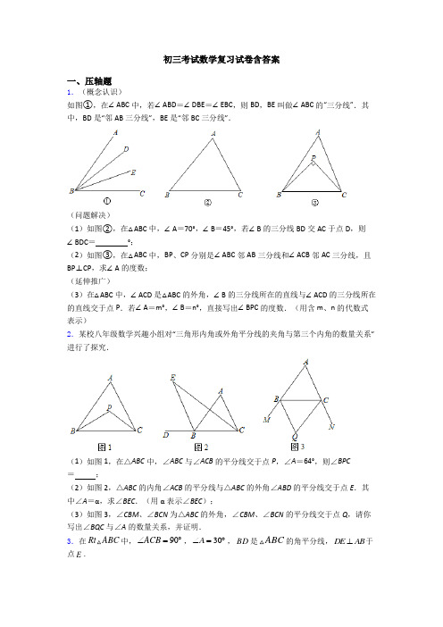 初三考试数学复习试卷含答案