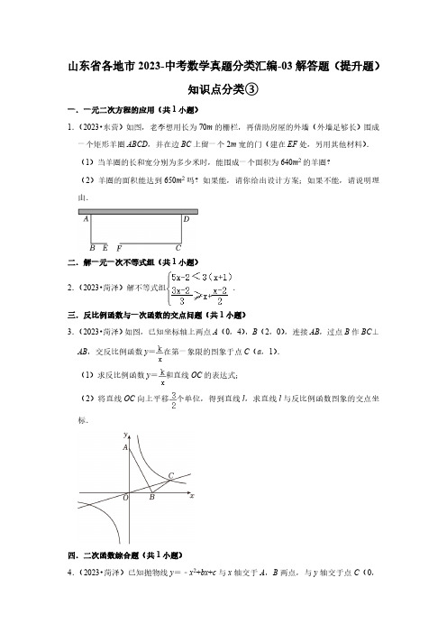 山东省各地市2023-中考数学真题分类汇编-03解答题(提升题)知识点分类③