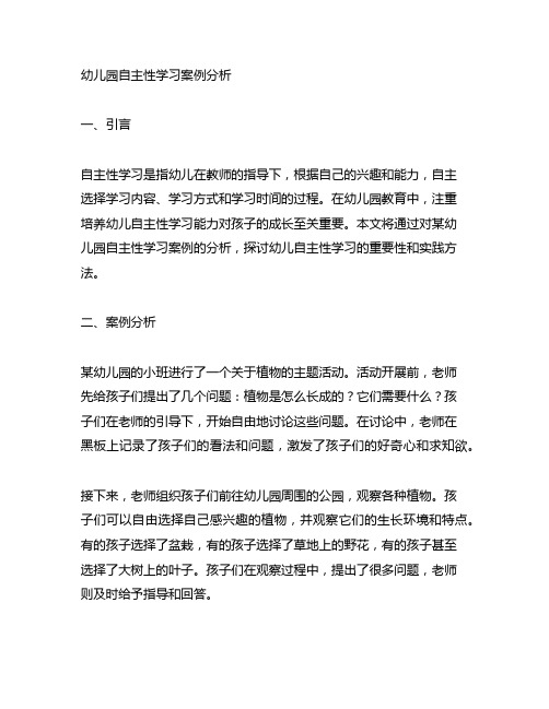 幼儿园自主性学习案例分析 自主性学习