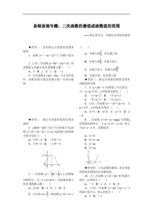 223.九年级新人教版数学上册6.易错易混专题：二次函数的最值或函数值的范围-精品专题