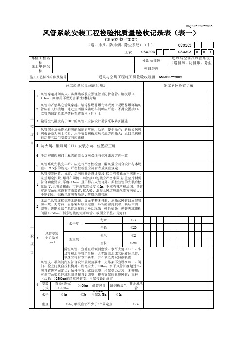 风管系统(送排风、防排烟、除尘系统)安装工程检验批质量验收记录表
