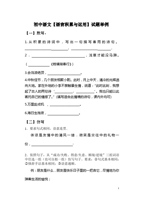 初中语文【语言积累与运用】试题举例