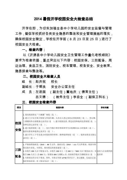 2014暑假开学校园安全大检查总结