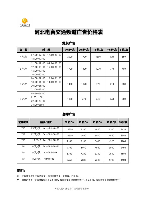 河北电台交通频道广告价格表