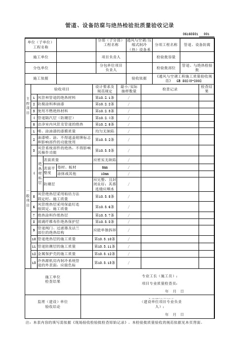 管道、与绝热检验批质量验收记录