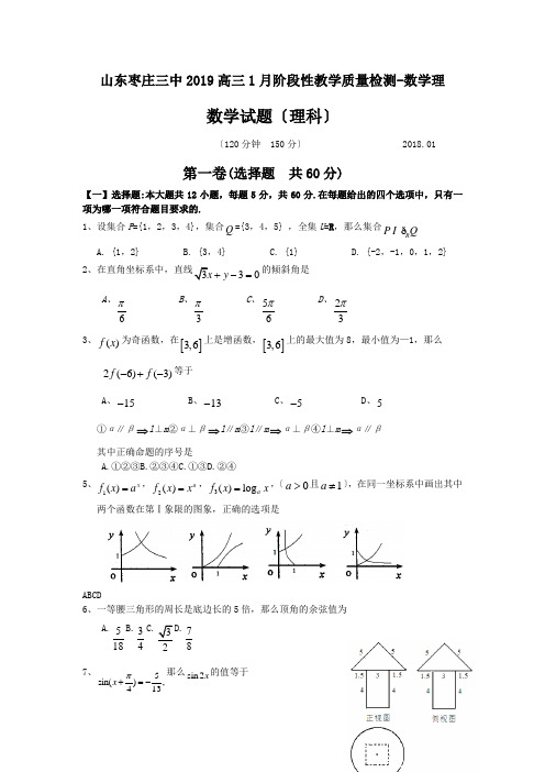 山东枣庄三中2019高三1月阶段性教学质量检测-数学理