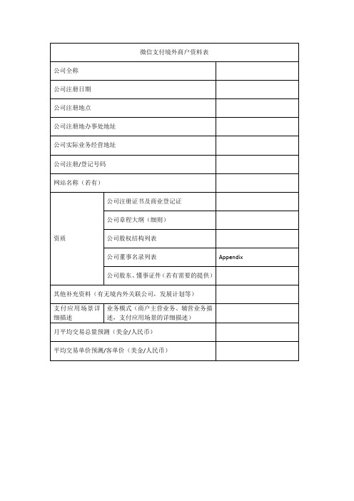 境外微信支付申请表