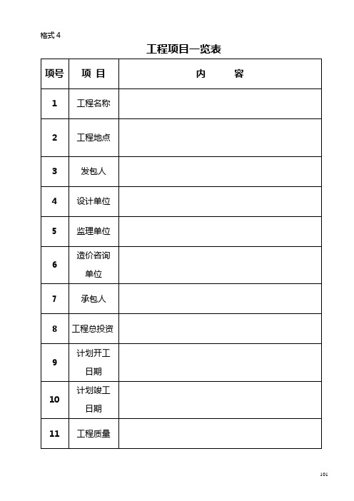 工程项目一览表