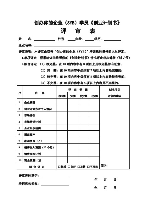 (附件5)创业计划书评审表