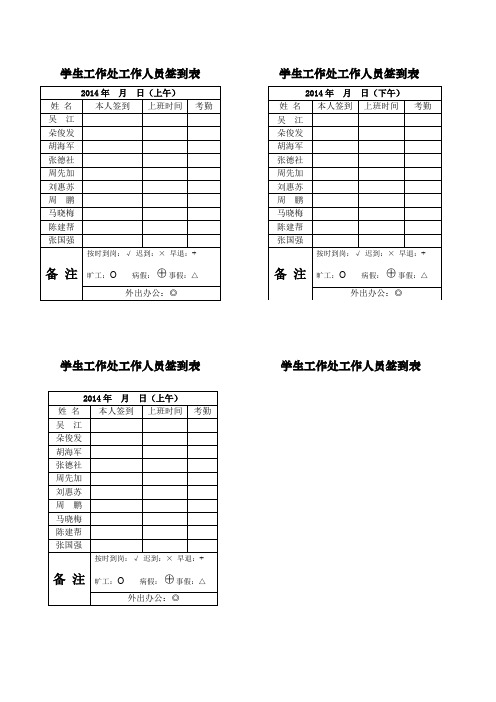 学生工作处工作人员签到表