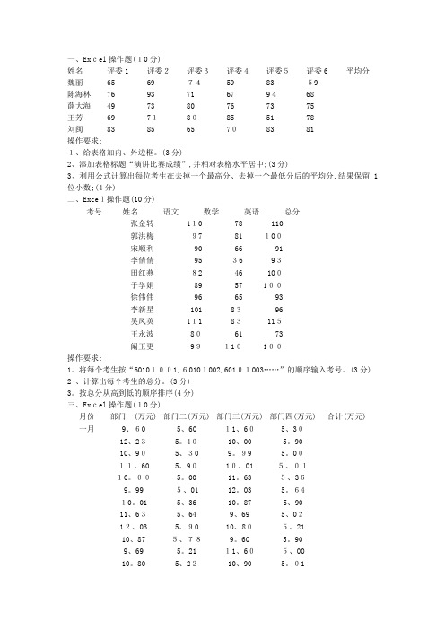 初中信息技术中考excel操作题