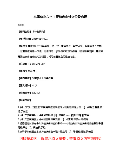 马属动物六个主要镇痛血针穴位及应用