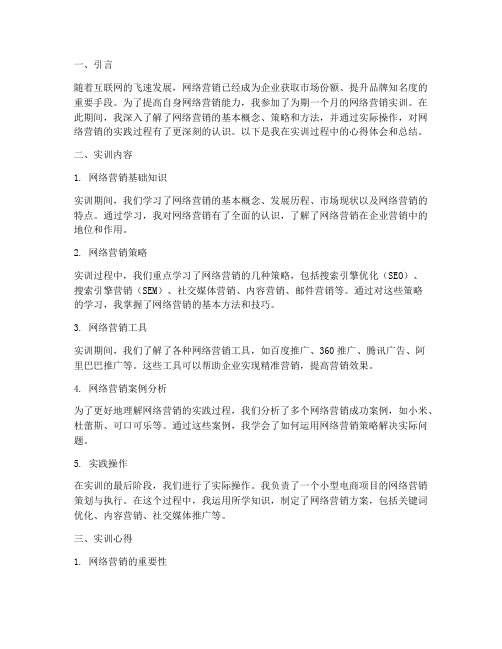 关于网络营销的实训报告